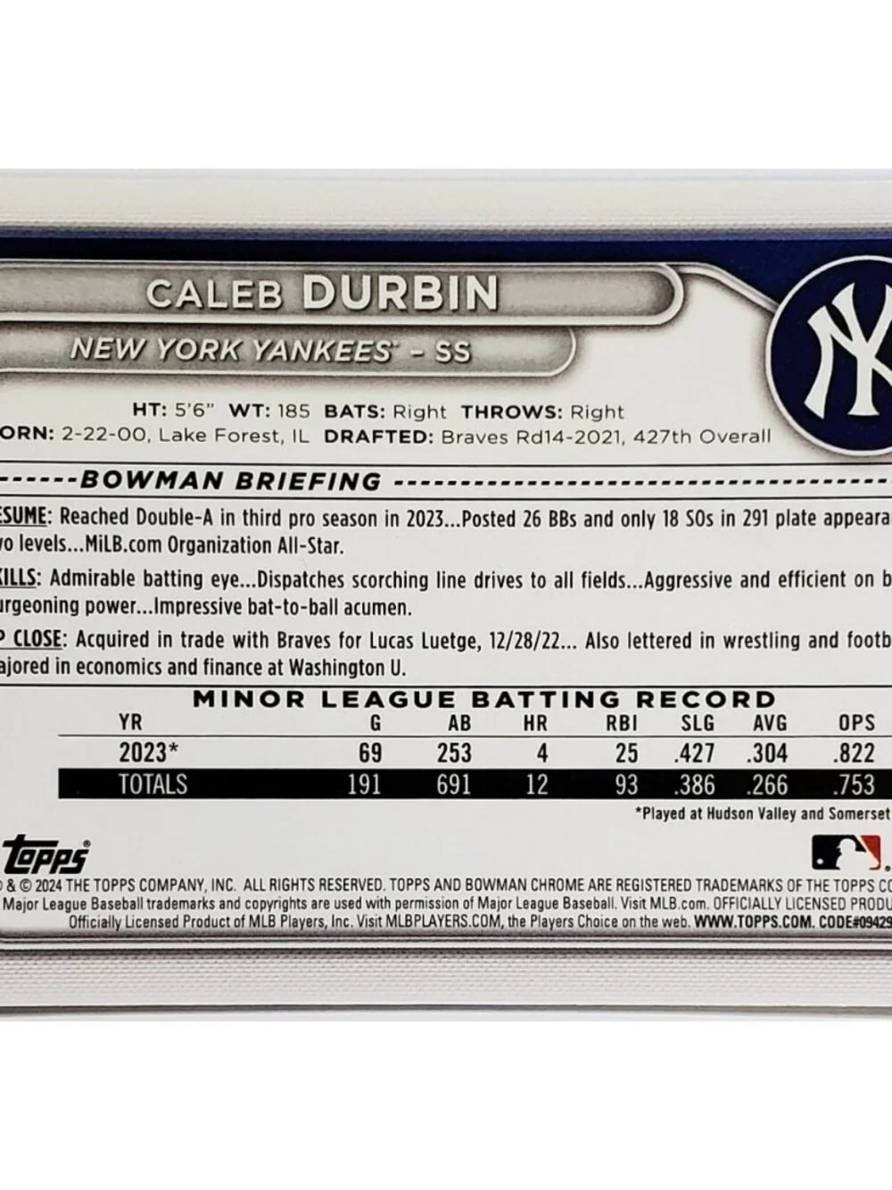 CALEB DURBIN ROOKIE MOJO REFRACTOR 